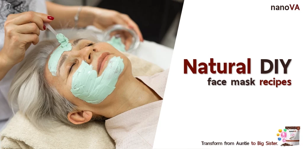 Older woman receiving a natural DIY face mask treatment, promoting DIY face mask recipes with nanoVA health coffee.